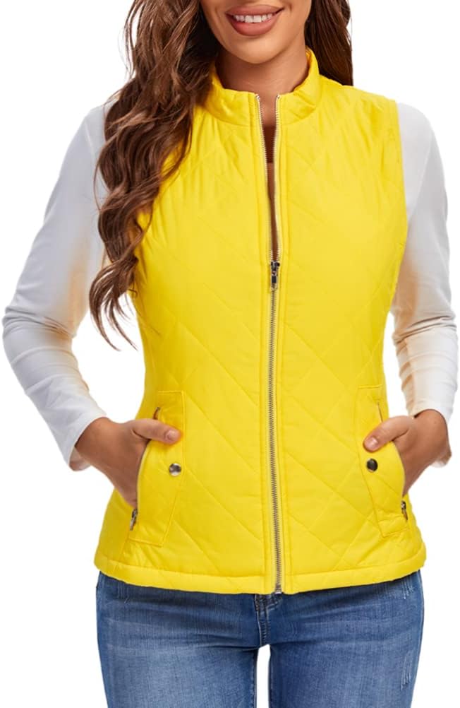 Fuinloth Women's Quilted Gilet, Special Stand Collar Lightweight Vest, Affordabl...