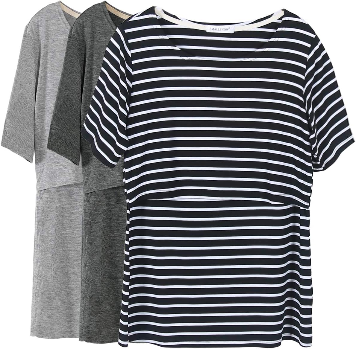 Smallshow Women's Nursing Tops Short Sleeve Layered Design Breastfeeding Shirts...