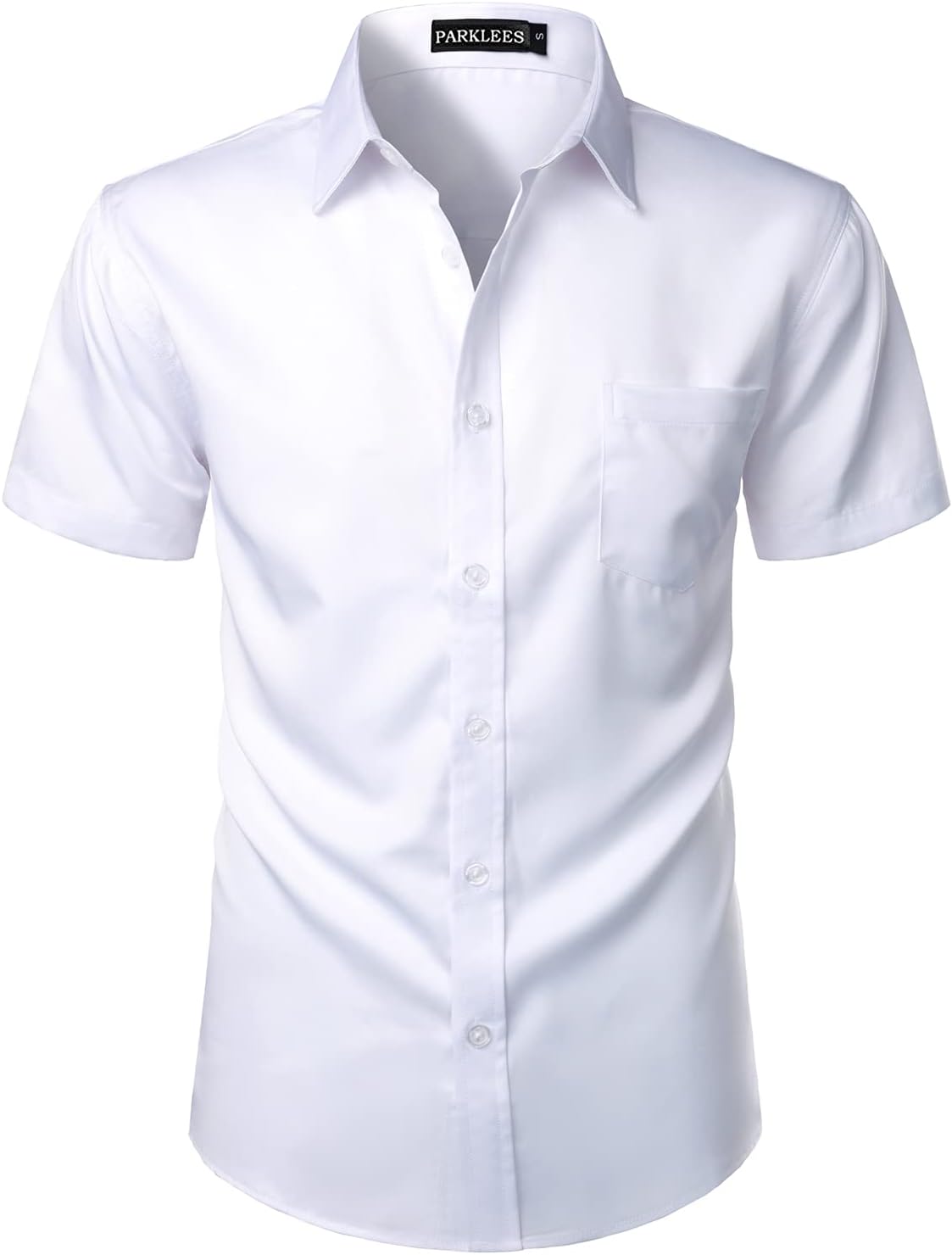 PARKLEES Mens Casual Urban Stylish Slim Fit Short Sleeve Button Up Dress Shirt w...
