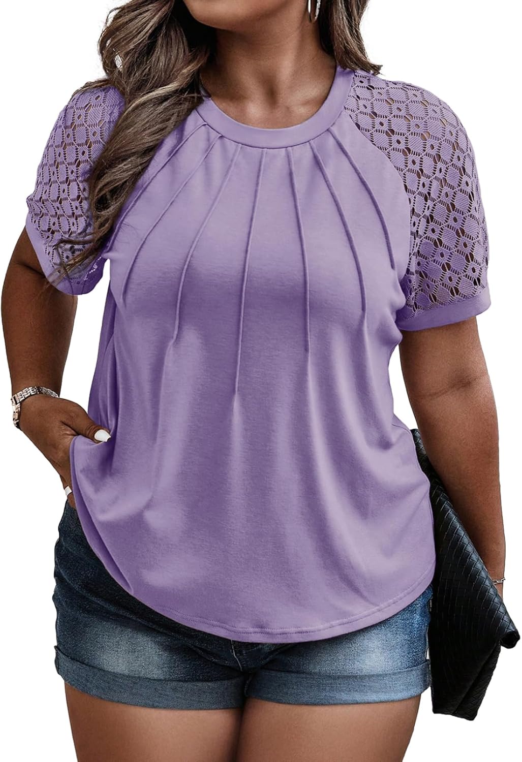 Eytino Plus Size Tops for Women, Special Summer Lace Short Sleeve, Innovative Lo...