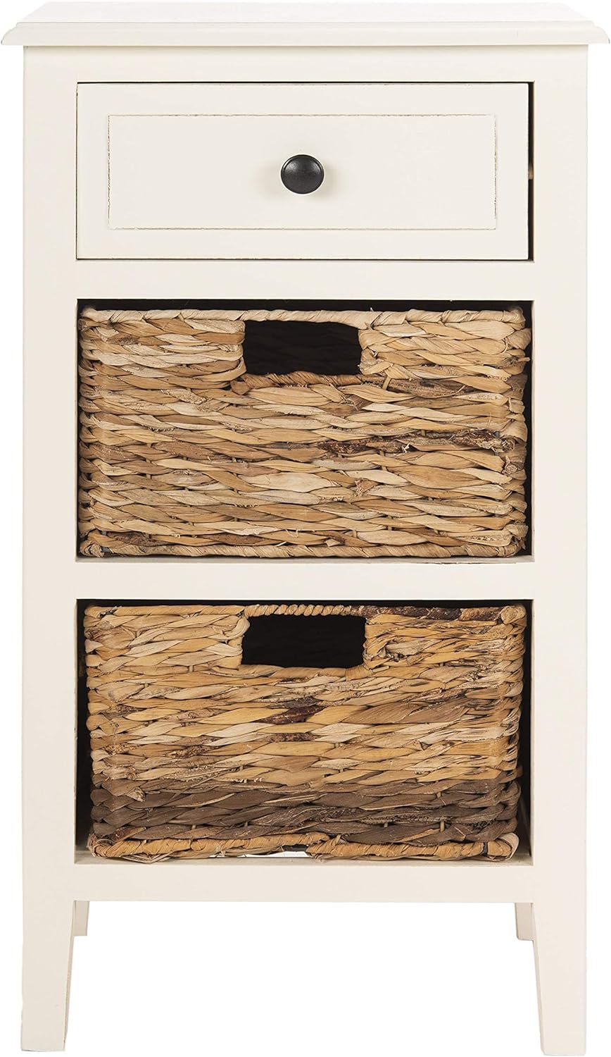 Safavieh Home Collection Everly Drawer , Vintage White 1-Drawer 2 Removable Bask...