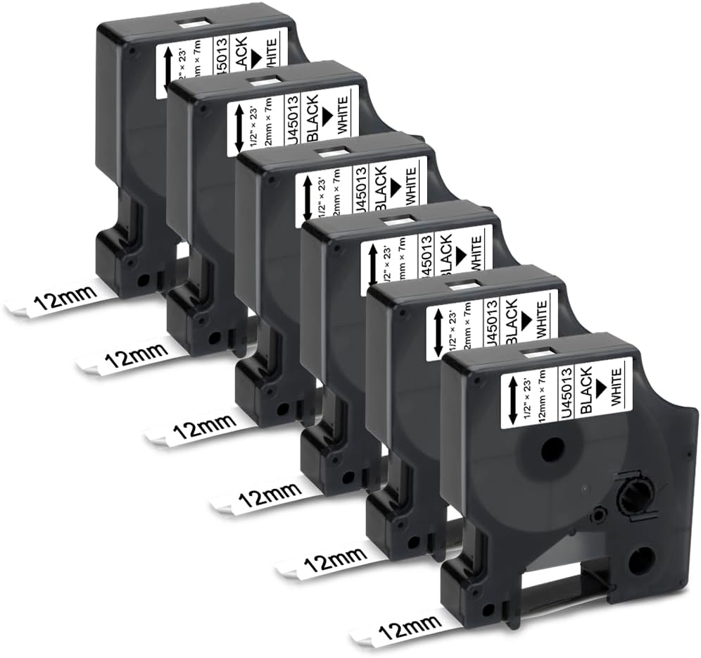 UniPlus 6x Compatible with D1 45013 s0720530 45013s A45013 Label Tape D1 12 mm B...