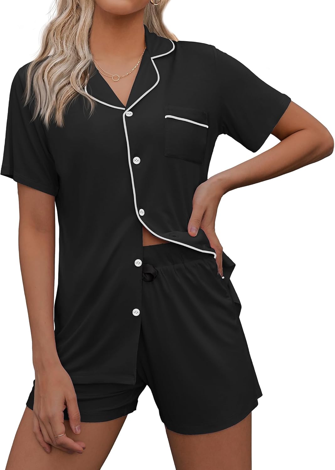 Ekouaer Pajamas Set, Special Sleepwear for Women, Unique Short Sleeve Summer Nig...