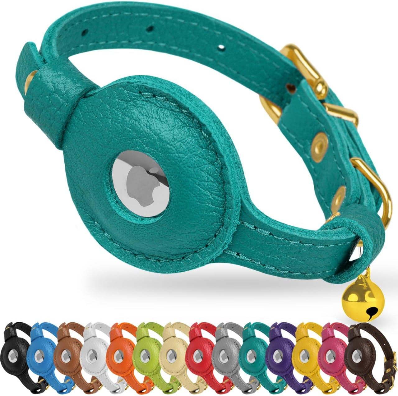 OOPSDOGGY AirTag Cat Collar, Unique Non Breakaway Leather Kitten Collar with Bel...