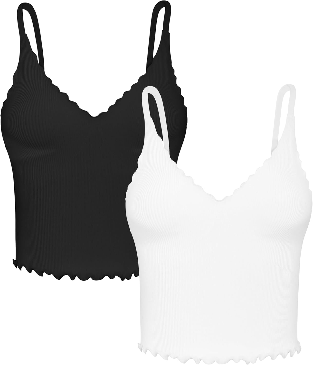 Sunzel Tank Top for Women, Stylish V Neck Seamless Ribbed Crop Camisole with Ruf...