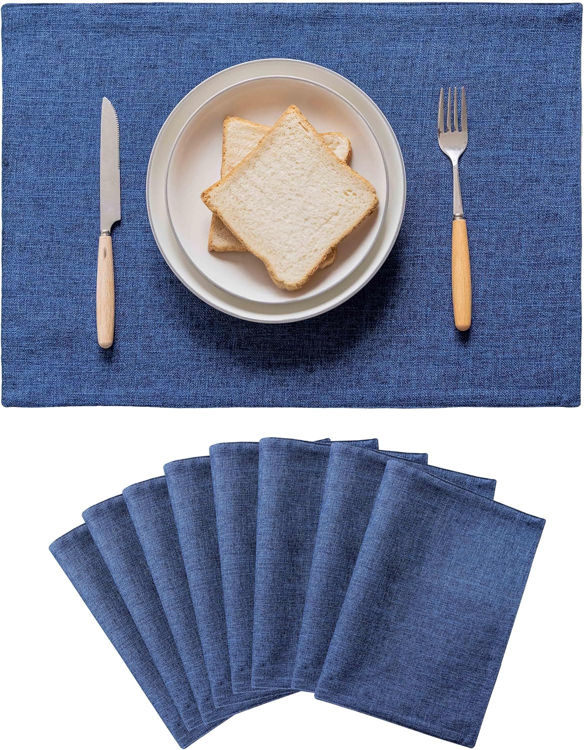 High-Quality Home Brilliant Placemats, Special Set of 8 Linen Blue Placemats, Du...