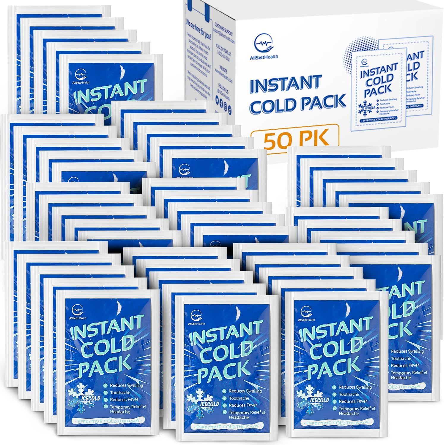 50 Packs Instant Ice Cold Pack (6” x 4.5”) - Disposable Instant Ice Packs for In...
