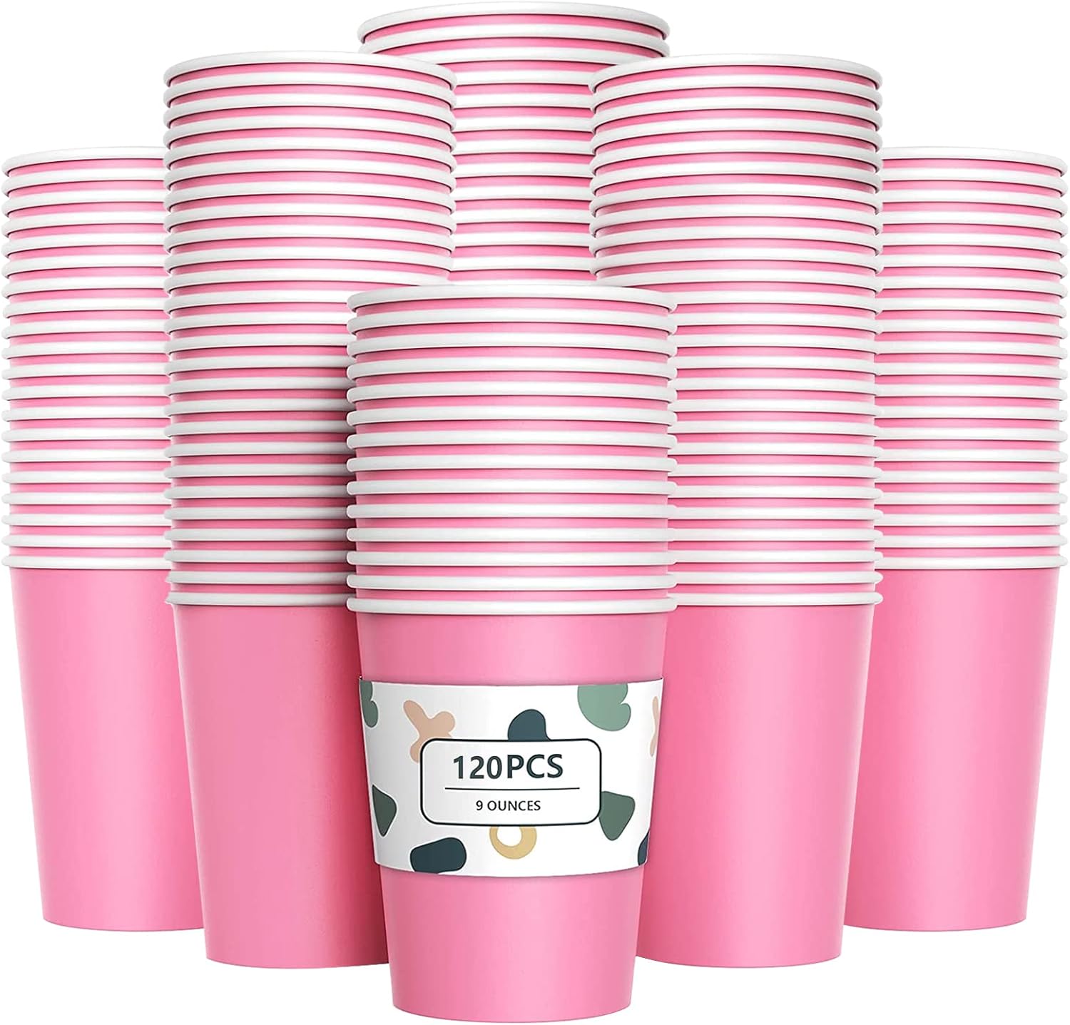 YANGTE 120Pcs Pink Paper Cups 9oz Disposable Party Cups Biodegradable and Compos...