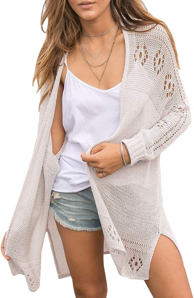 Misassy Women's Open Front Knit Sheer Cardigan, Special Boho Lightweight Long Sl...