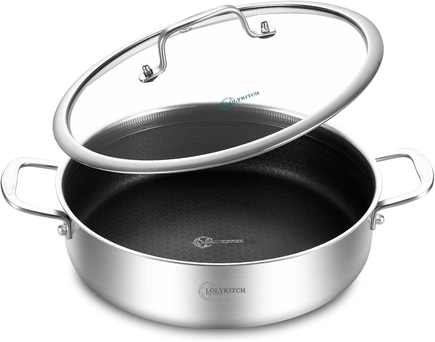6 QT Tri-Ply Stainless Steel Sauté Pan, Special Non-Stick Sauté Pan with Lid, In...