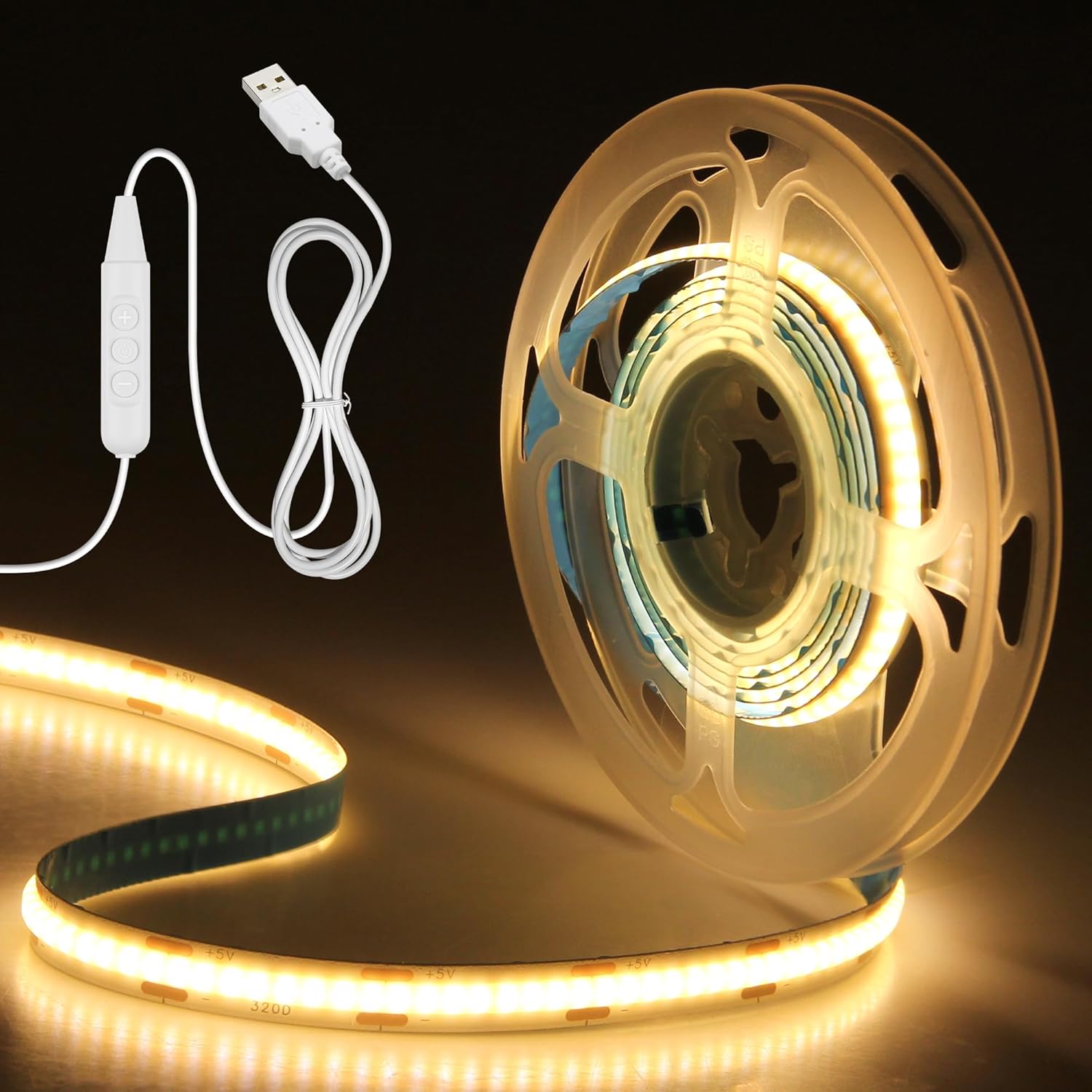 Aclorol Warm White COB LED Strip Light 2M Flexible USB LED Light Strip Bright Le...