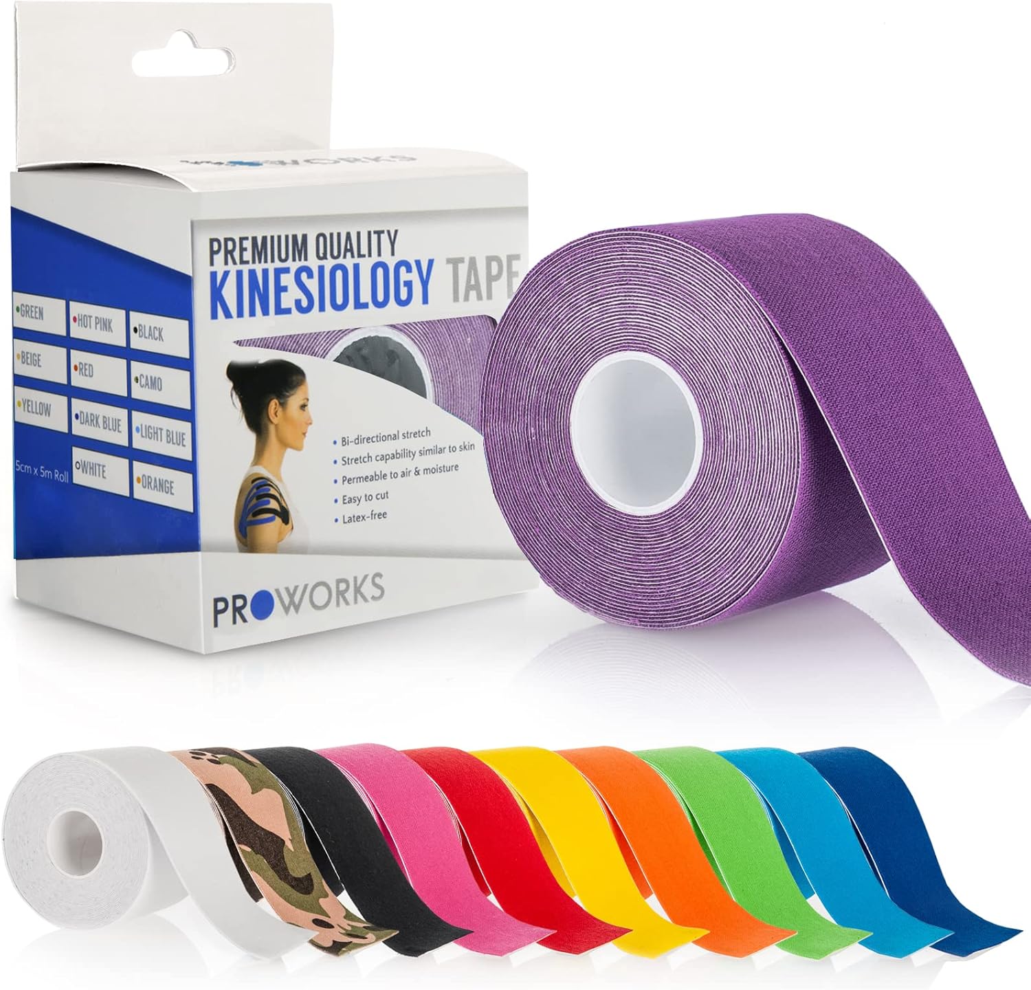 Proworks Kinesiology Tape | 5m Roll of Elastic Muscle Support Tape for Exercise,...