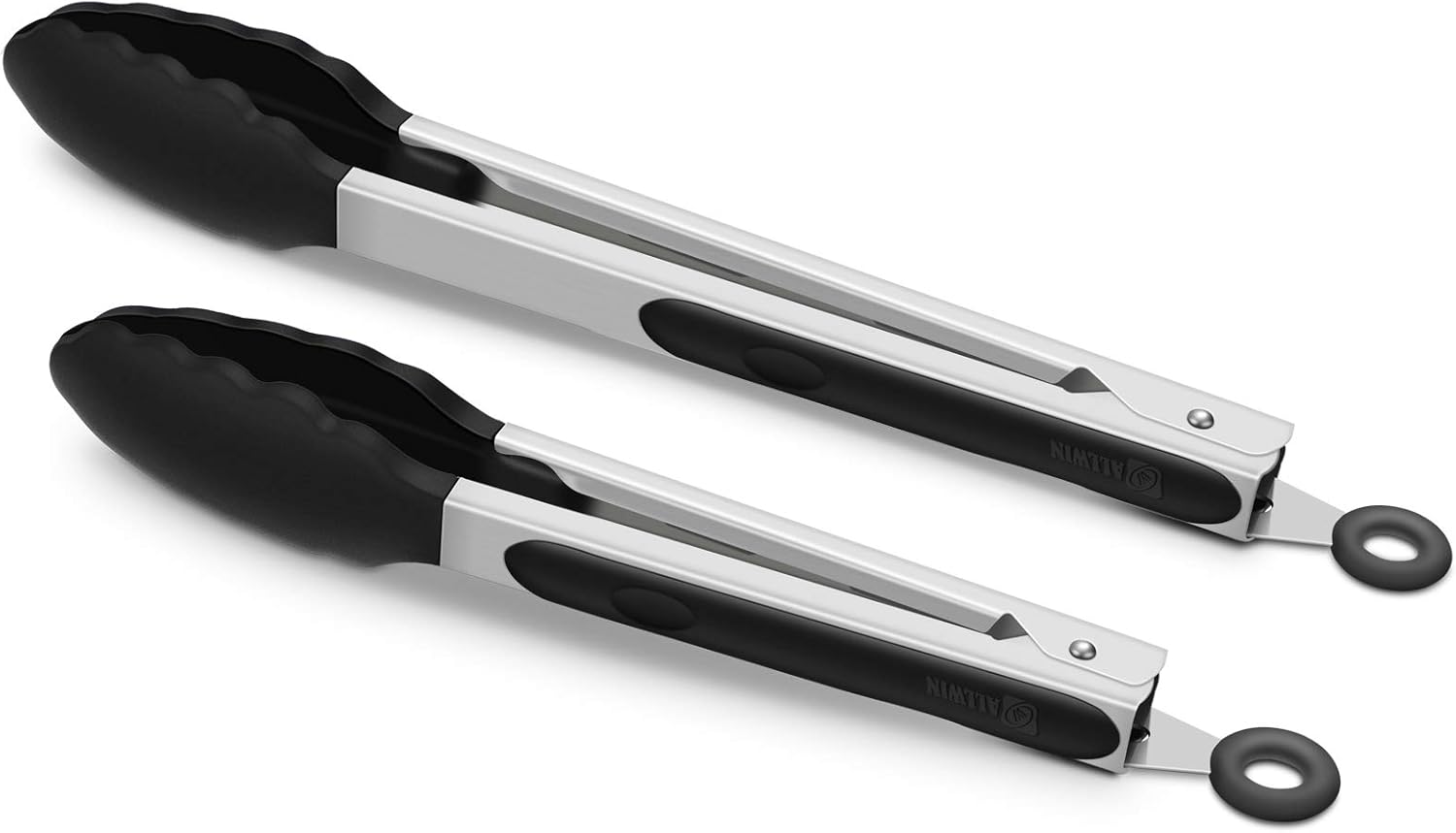 2 Pack Black Kitchen Tongs, Premium Silicone BPA Free Non-Stick Stainless Steel...