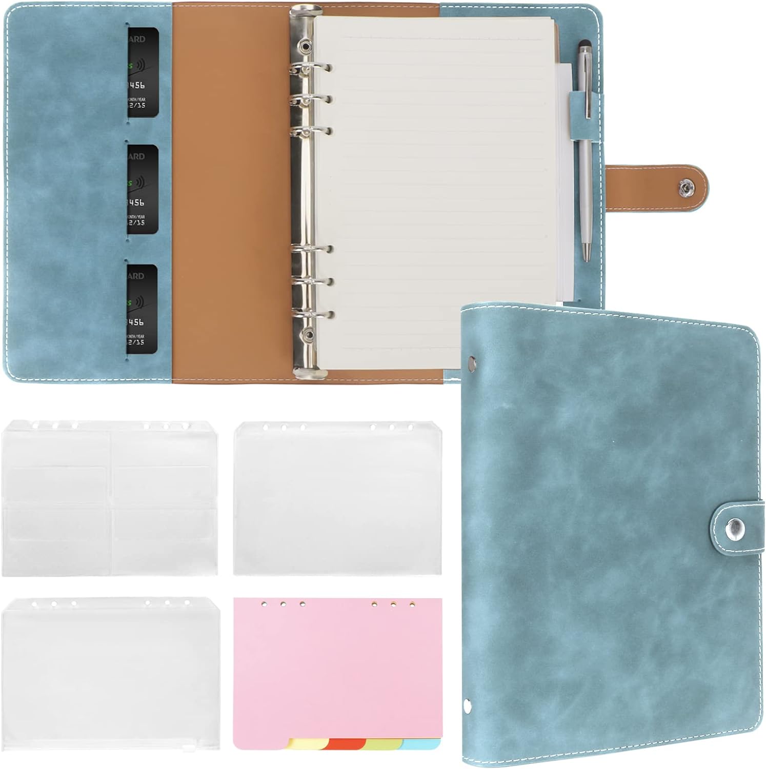FYY Leather A5 Ring Binder Notebook, 6 Ring A5 Binder with A5 Refill Papers, Bin...