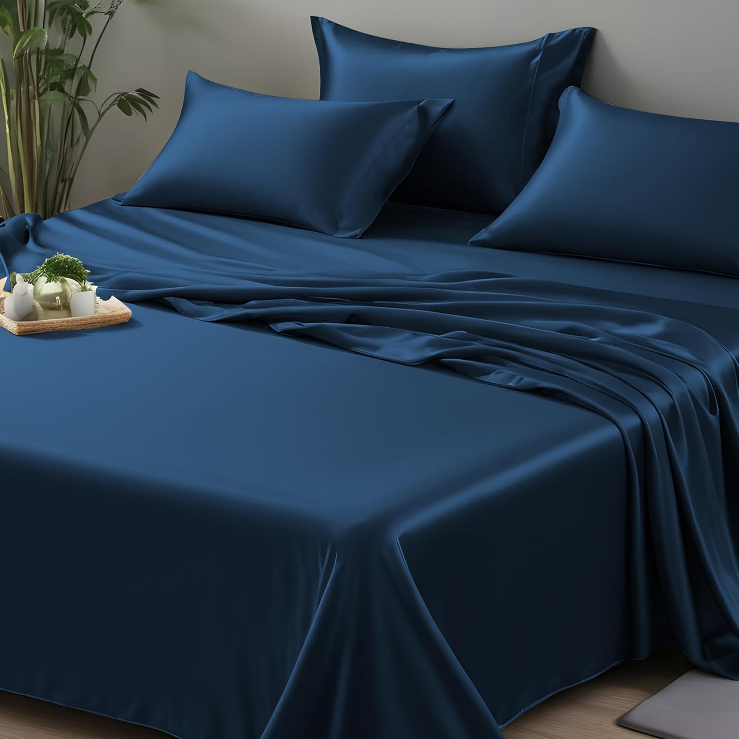 LINENWALAS Organic Vegan Bamboo Flat Sheet Only, Softest, Silky Cool Bamboo Bedd...