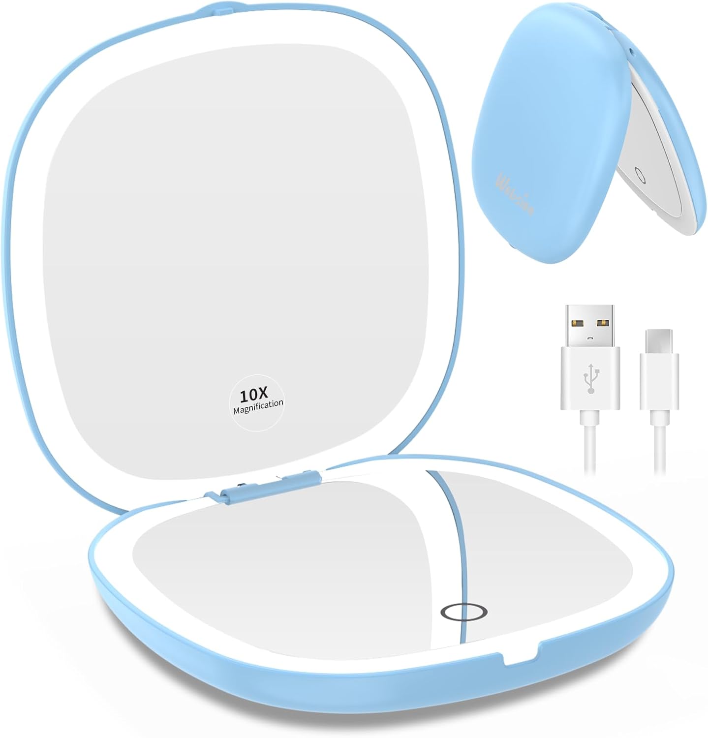 wobsion Travel Magnifying Mirror with Light, 1x/10x LED Compact Mirror, 2-Side I...