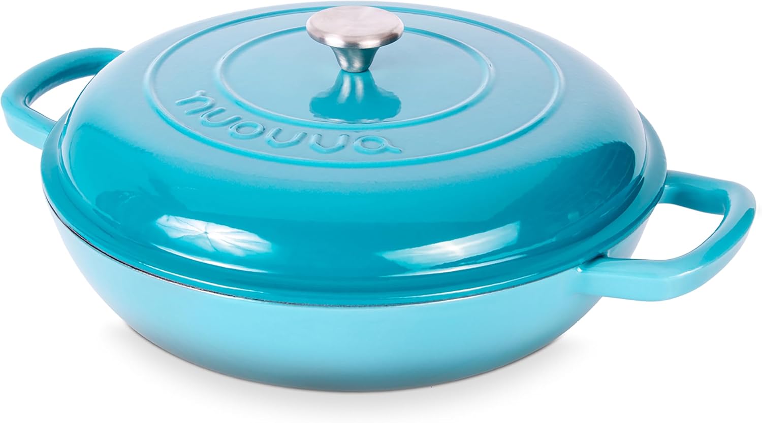 Nuovva Shallow Cast Iron Casserole, High-Quality Non Stick Dutch Oven, Durable O...