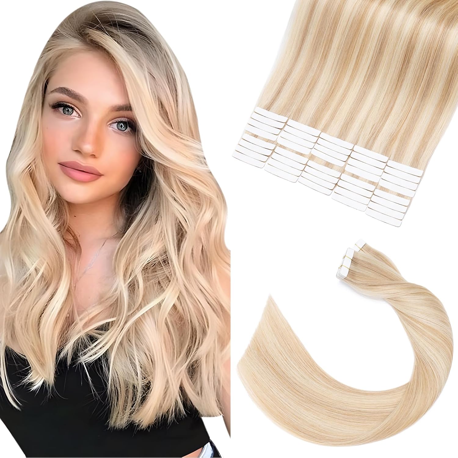 Elailite Tape in Hair Extensions Real Human Hair 40 Pcs Balayage - Seamless Skin...