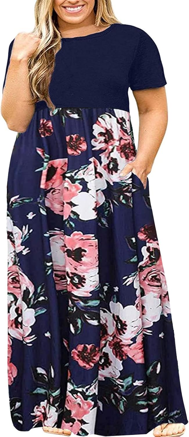 Kancystore Women's Short Sleeve Plus Size Maxi Dress, Special Summer Dress with...