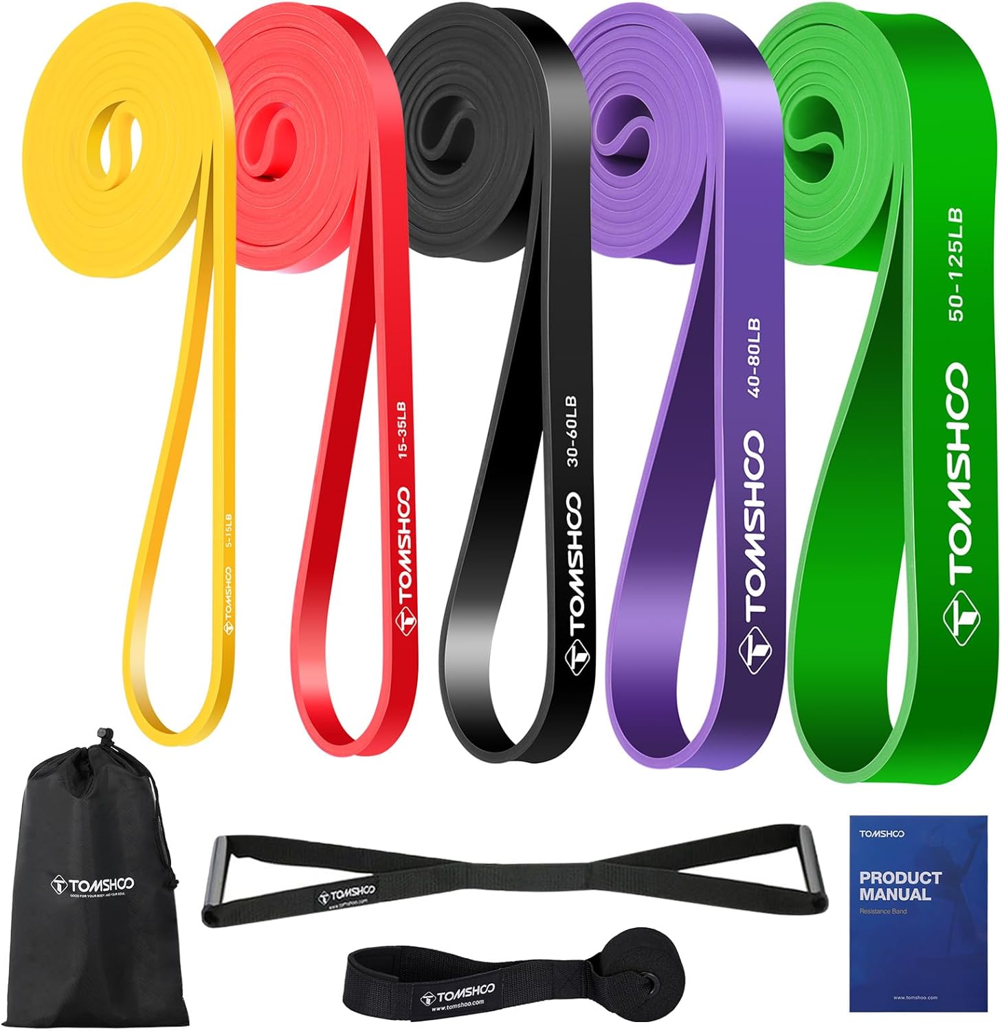 TOM SHOO 5 Packs Pull Up Assist Bands Set Resistance Loop Bands Powerlifting Exe...