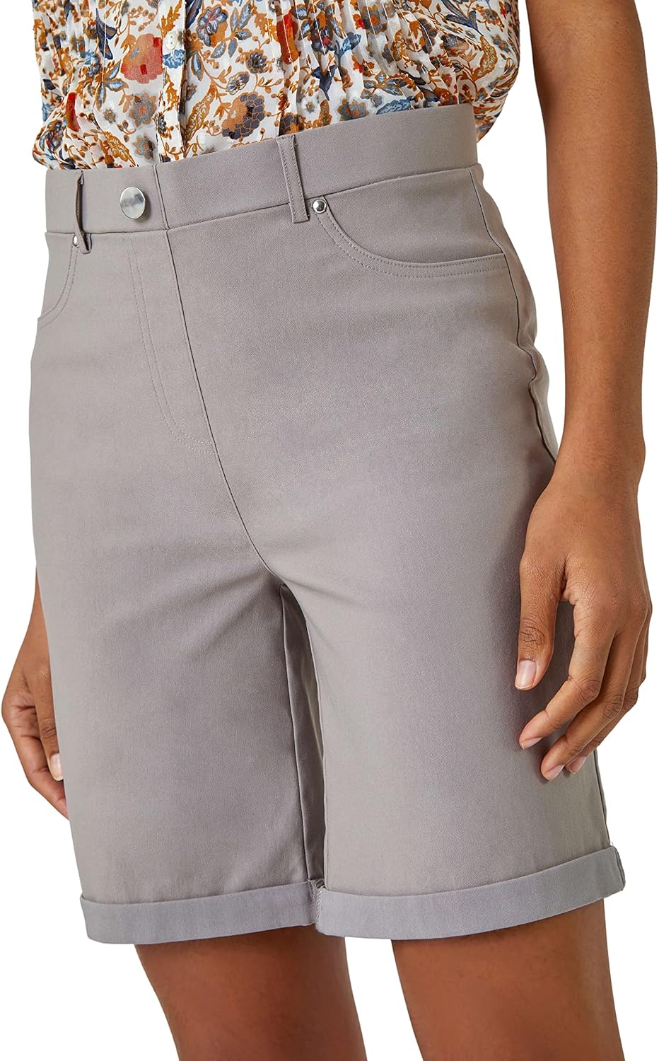Roman Originals Stretch Shorts for Women UK Ladies Pull On Turned Hem Cut Off Be...