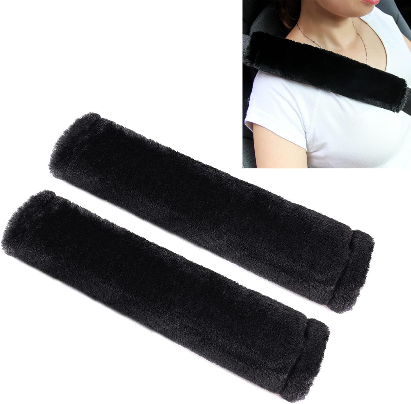 Amooca Soft Faux Fur Seatbelt Cover, Special Universal Fit Seat Belt Shoulder Pa...
