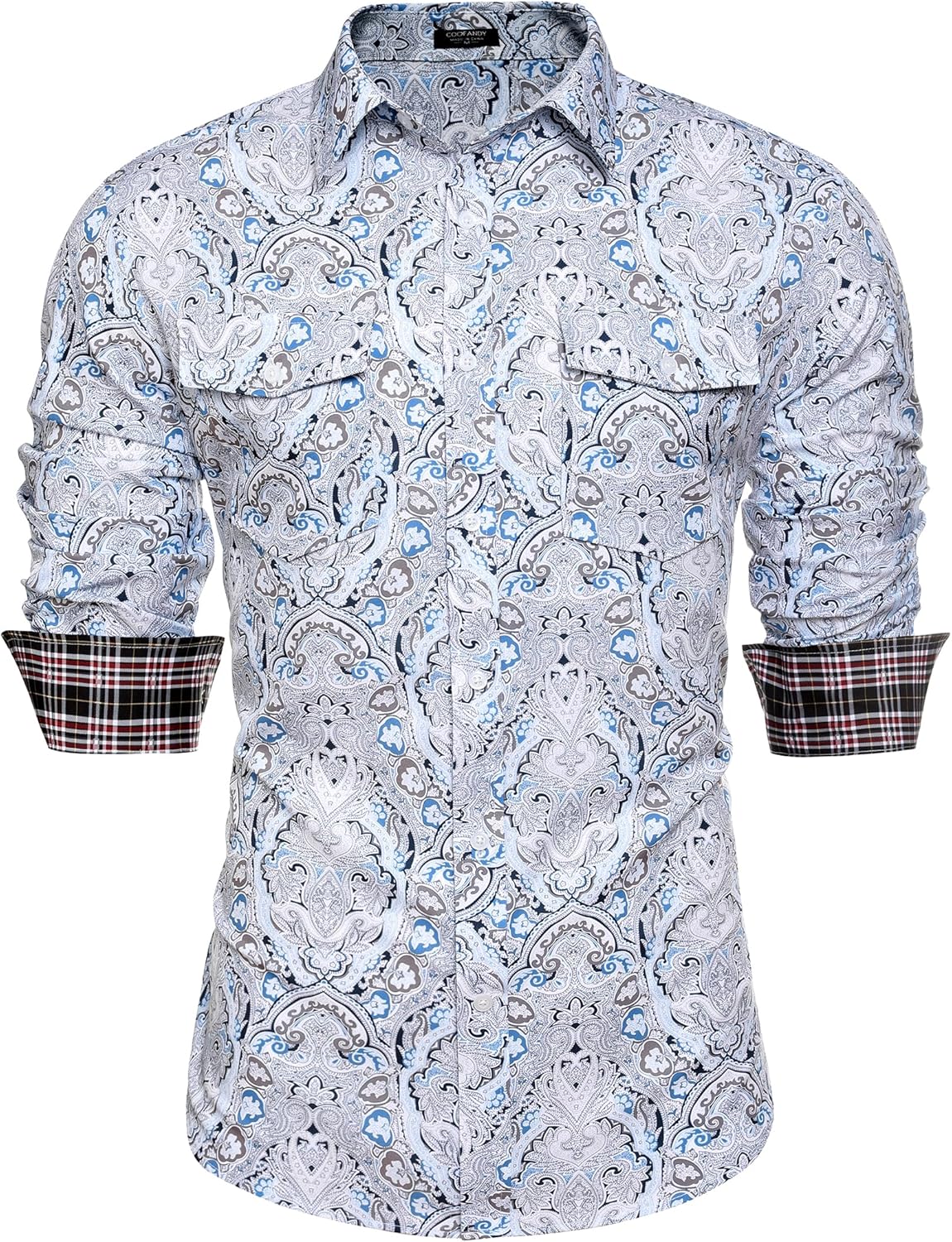 COOFANDY Mens Paisley Printed Shirts, Special Casual Long Sleeve Button Down Shi...