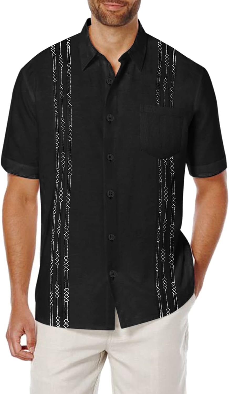 COOFANDY Mens Cotton Linen Cuban Guayabera Shirt Casual Short Sleeve Button Down...