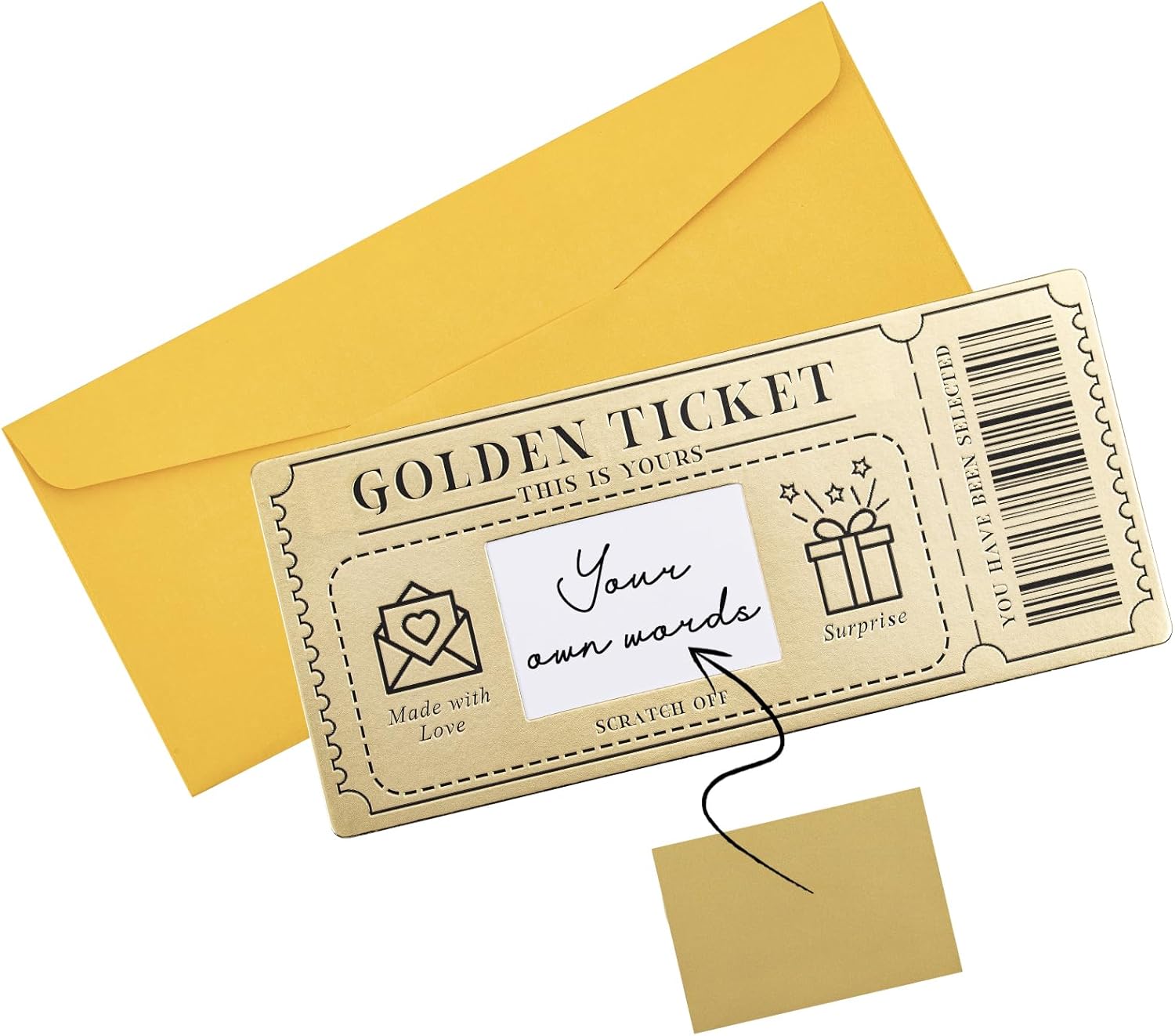 Golden Ticket Scratch-off Cards with Envelopes, Scratch & Reveal Surprise Ticket...