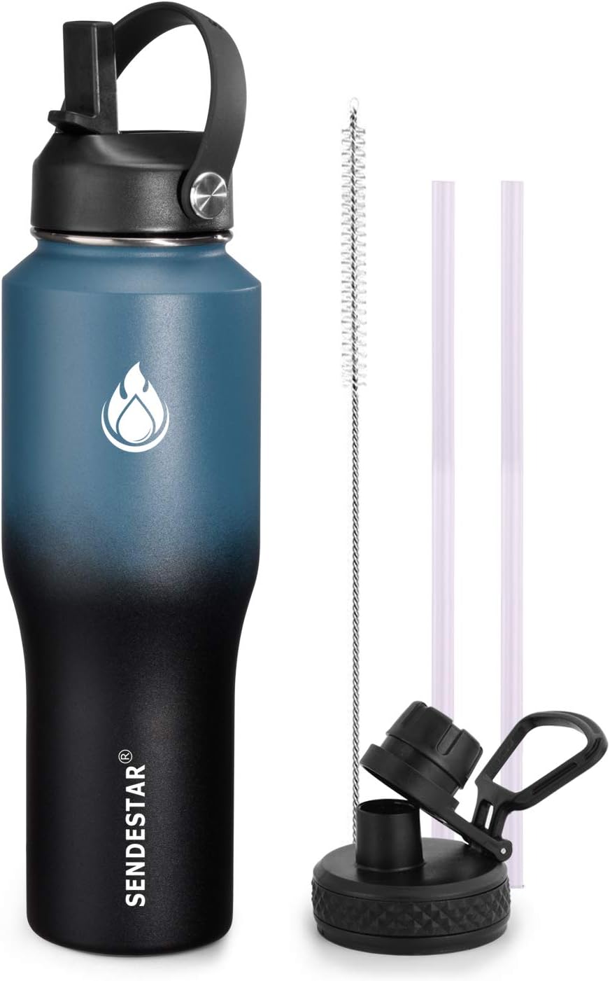 SENDESTAR 32oz Water Bottle, Special Drinkware With 2 Lids (Straw Lid), Innovati...