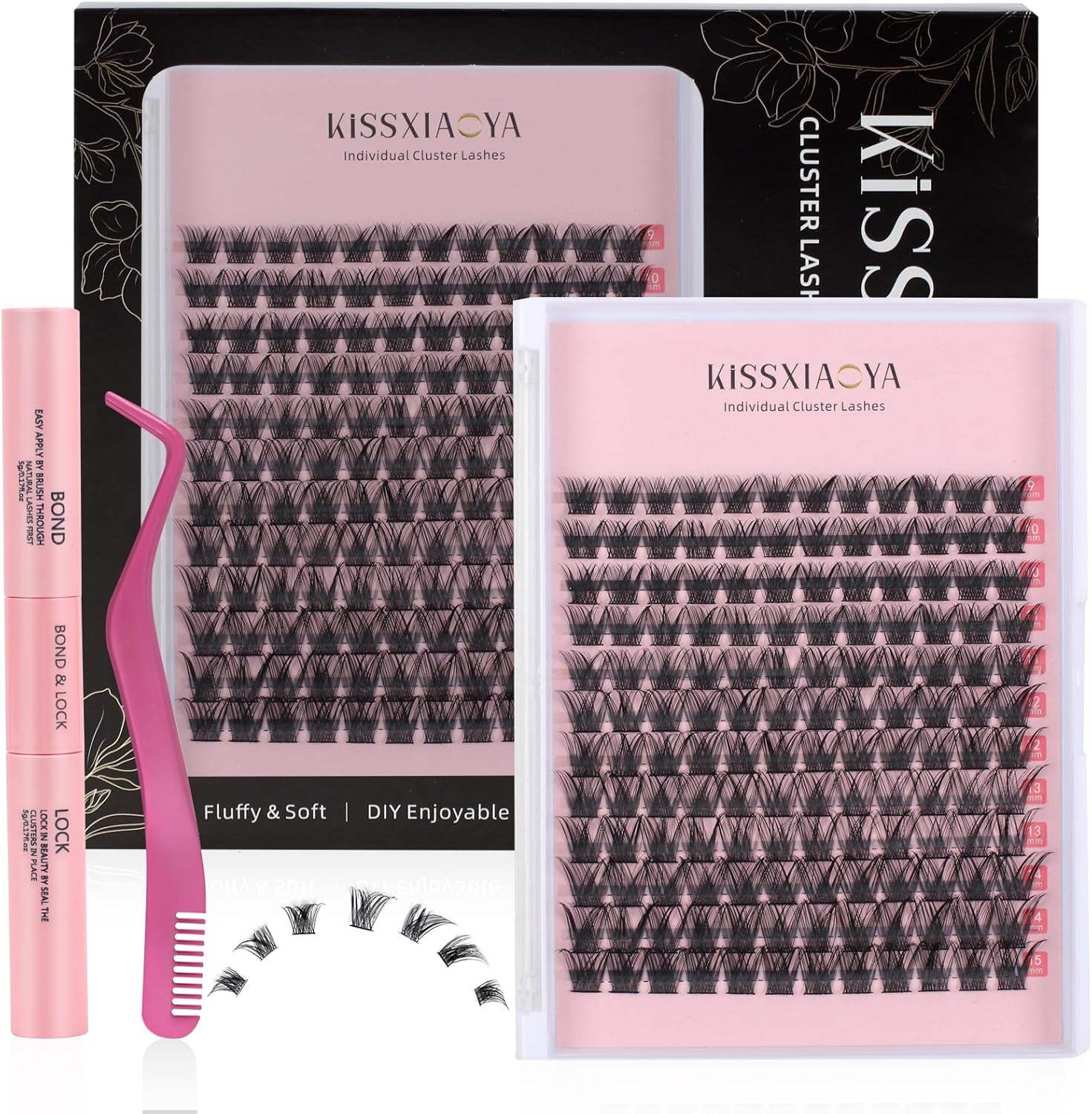 Cluster Eyelash Extensions Kit, 144Pcs D Curl Mix 9-15mm Invisible Bottom Wide S...