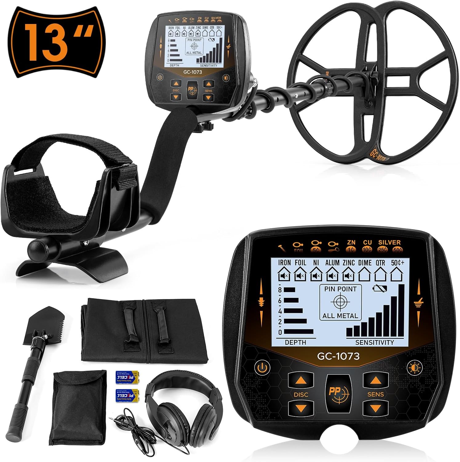 13" Metal Detector for Adults Professional, Double-D Waterproof Search Coil Gold...