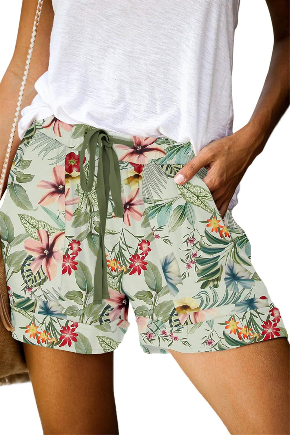 ONLYSHE Womens Casual Drawstring Shorts Summer Elastic Waist Shorts Pocketed Pan...