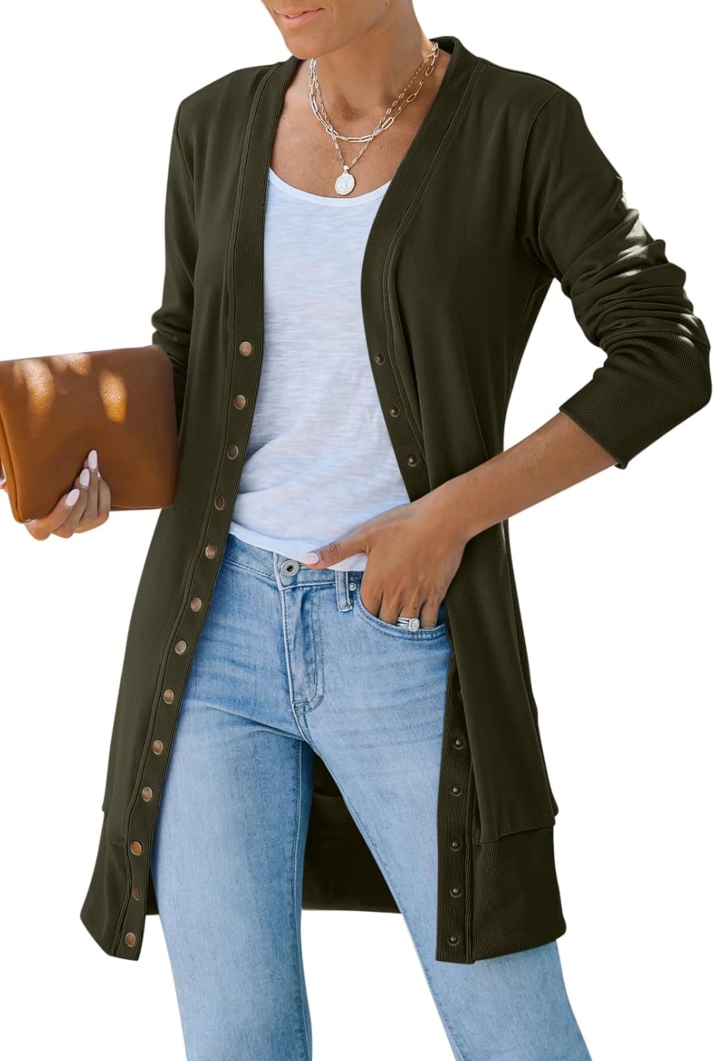 MEROKEETY Women's, Special Cardigan for 2024 Fall, Innovative Long Sleeve Snap B...