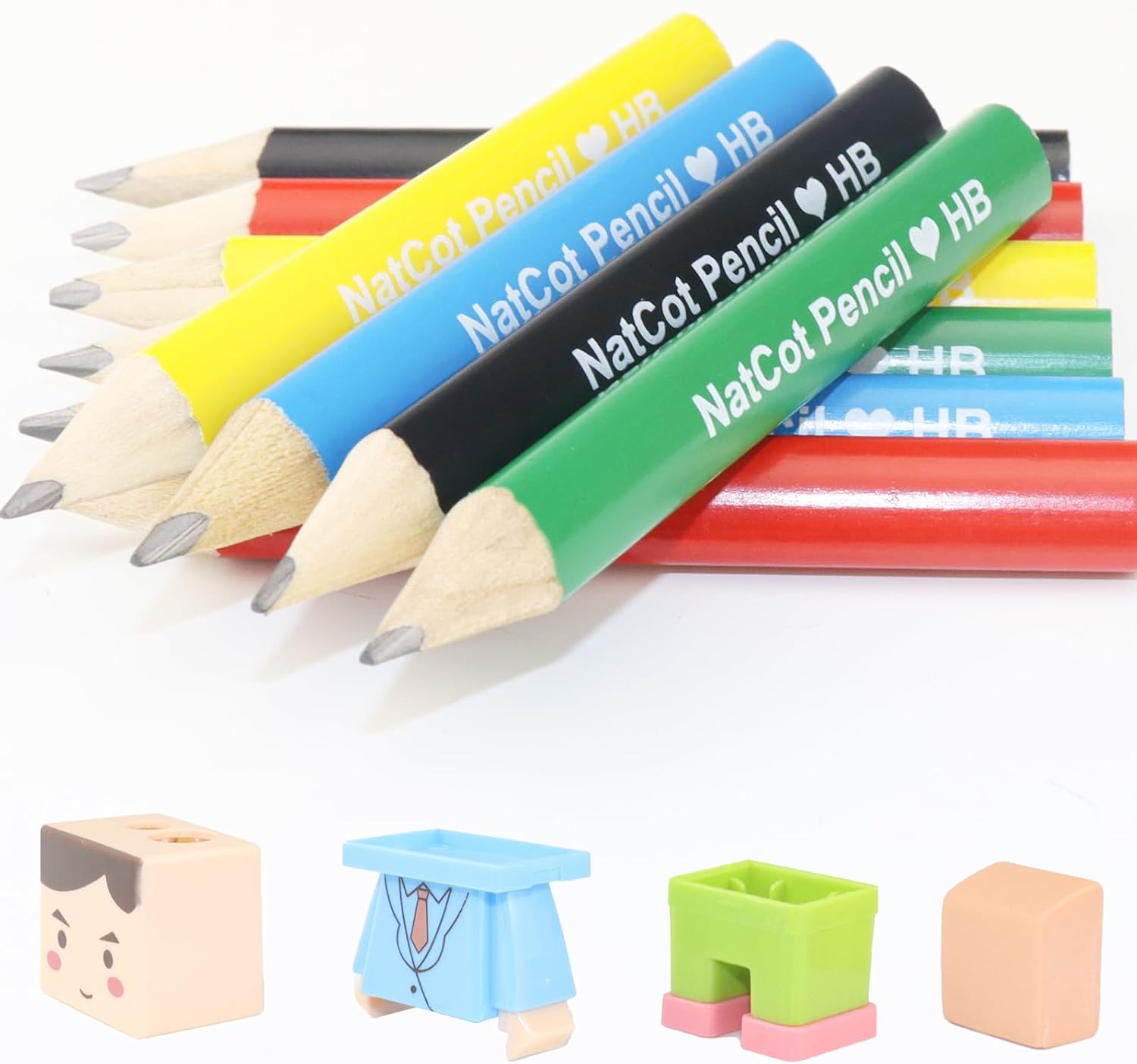 NatCot Triangular Fat Pencil for 2-8 Years Old Kids Use, 3.5-inch 10 Pencil with...