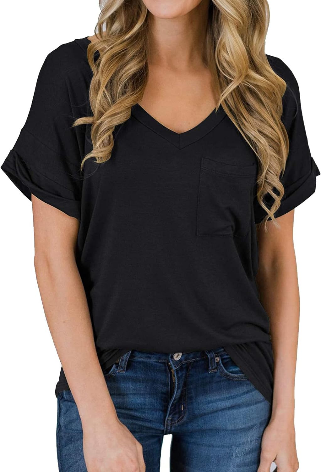 MIHOLL Women's Short Sleeve Shirts, Special V-Neck Tee, Comfortable Loose Casual...