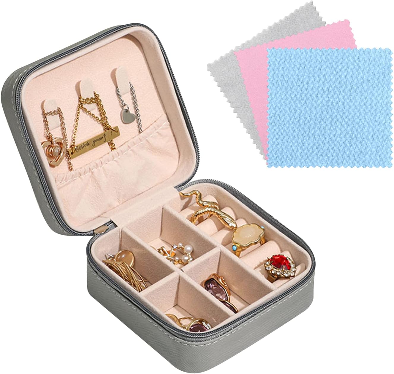 FuninCrea Jewellery Box Organiser for Women, Mini PU Leather Travel Jewelry Stor...