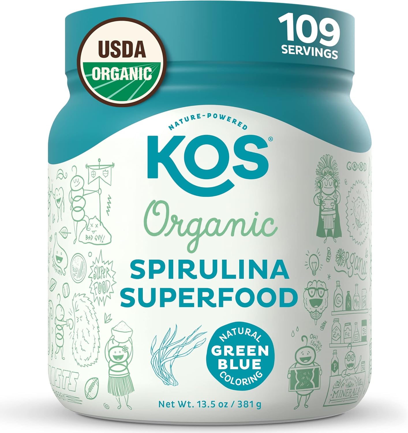 KOS Organic Spirulina Powder - USDA Certified Orga...