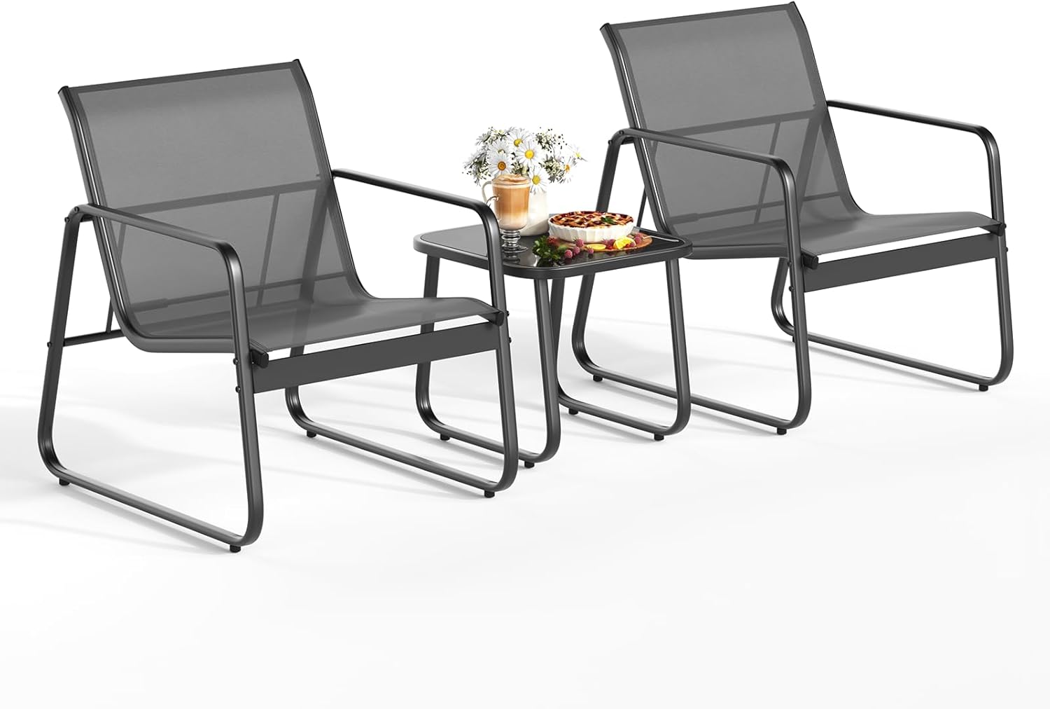 Gizoon Patio Chairs Set of 2, Patio Furniture Set with Metal Frame Glass Table,...