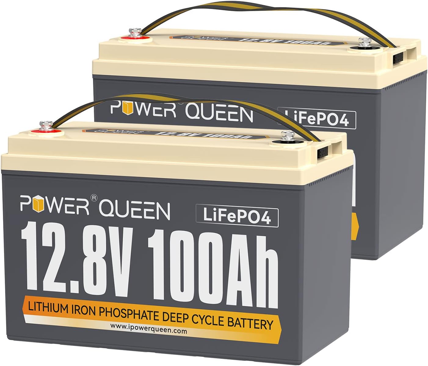 Power Queen 2 Pack 12.8V 100Ah LiFePO4 Battery, Built-in 100A BMS, Lithium Batte...