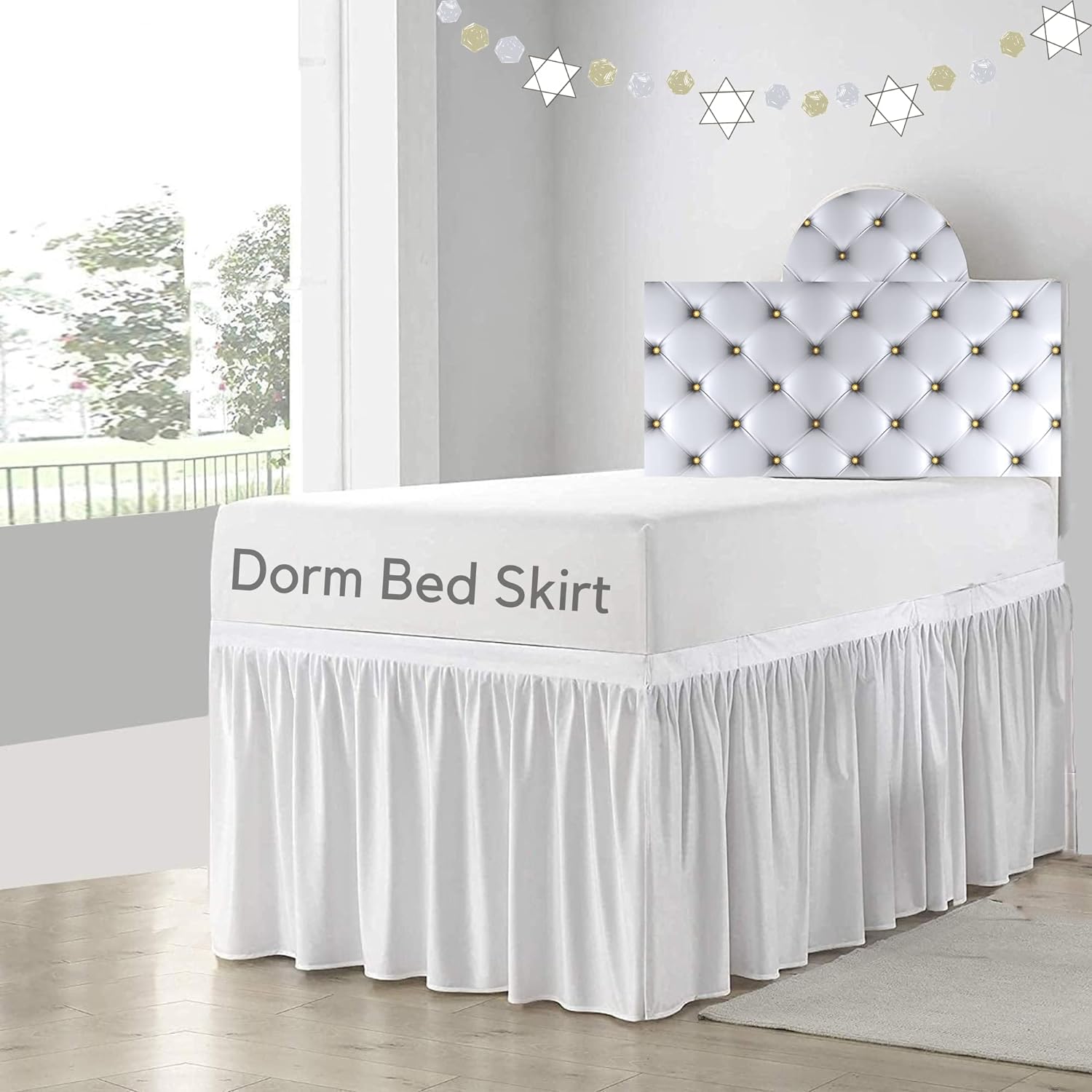 Cottingon,Dorm Room Bed Skirt,100% Microfiber,White Solid -Twin XL/36'' Drop Twi...