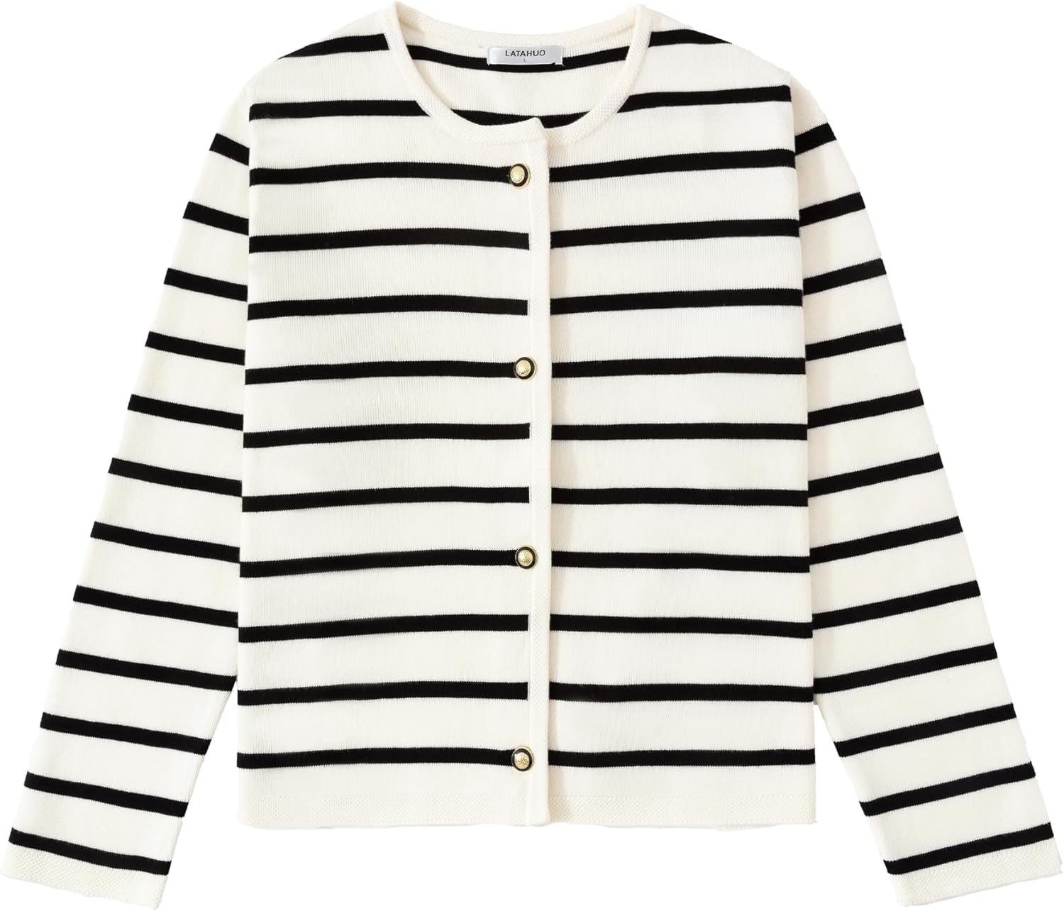 Women's Striped Cardigan Sweater Trendy Long Sleeve Button Down Crewneck Knit Ca...