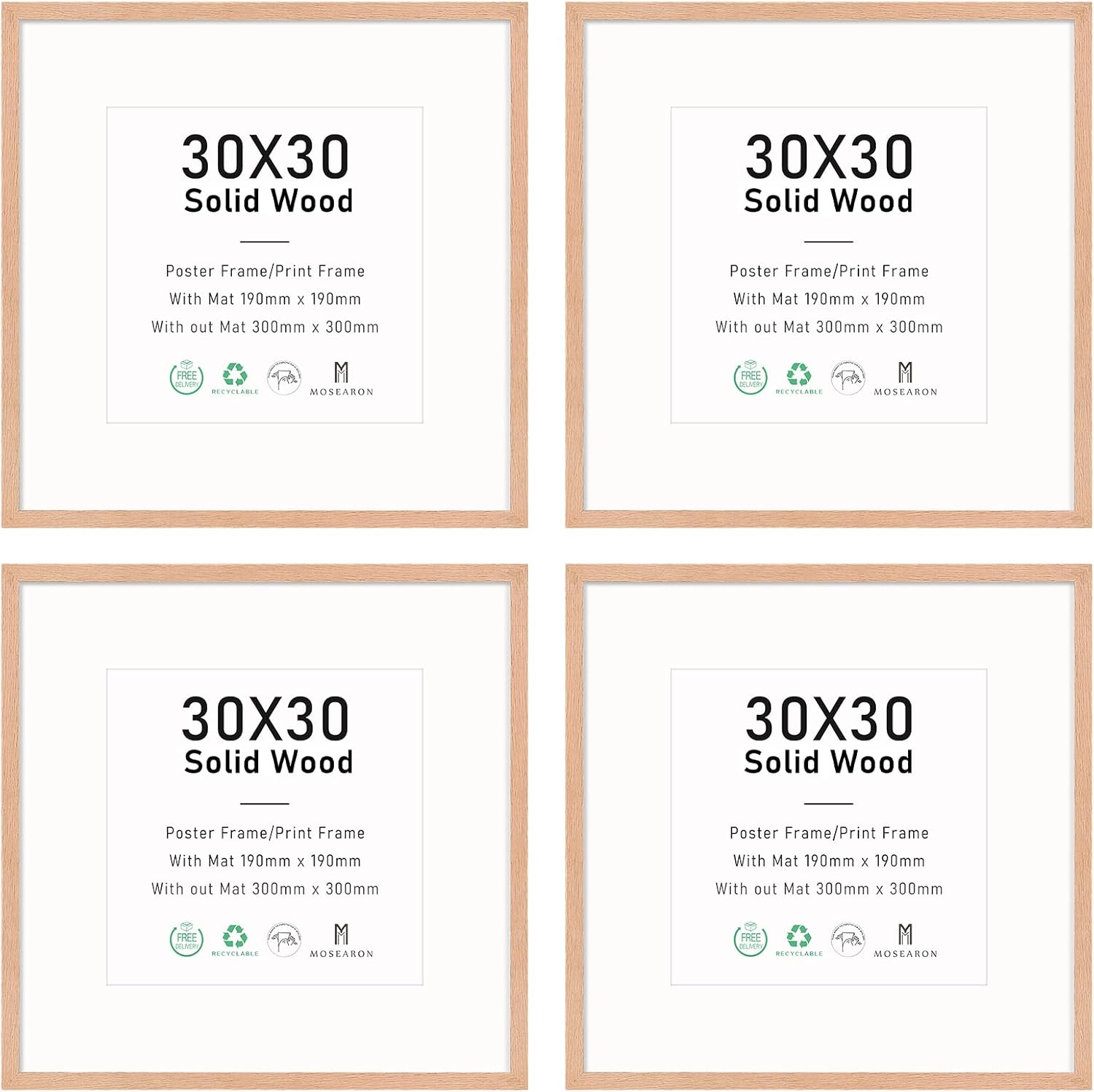 12x12 Certificate Picture Frame,OAK Wood Photo Frame with mount for 8x8 print,Po...