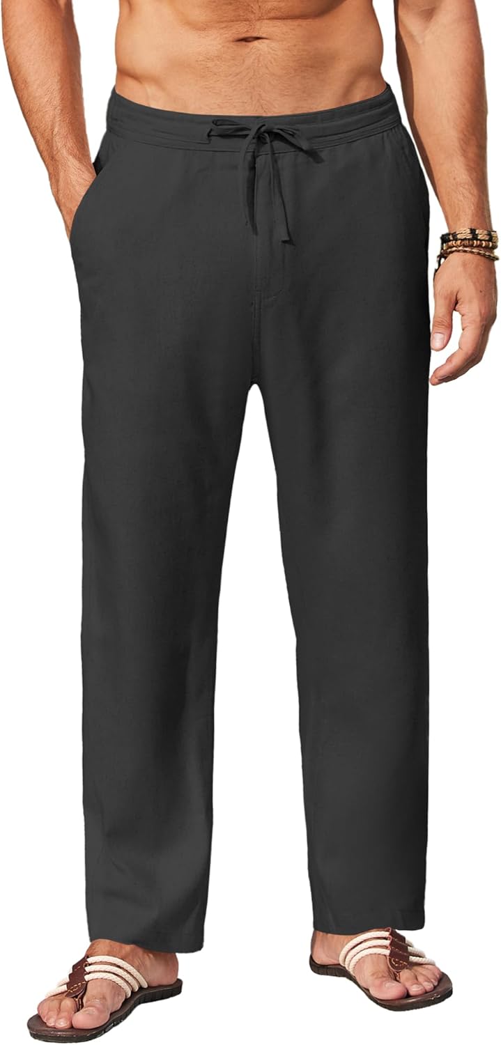 Special COOFANDY Men's Casual Linen Pants, High-Quality Yoga Beach Pants with El...