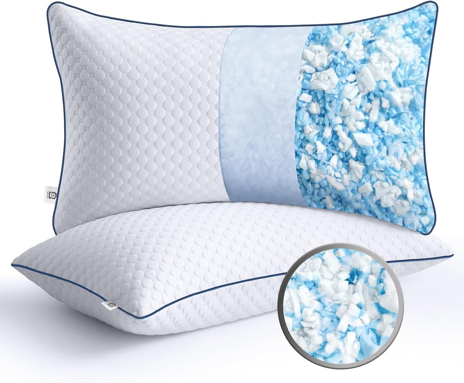 Shredded Memory Foam Pillows King Size Set of 2, King Pillows for Sleeping 2 Pac...