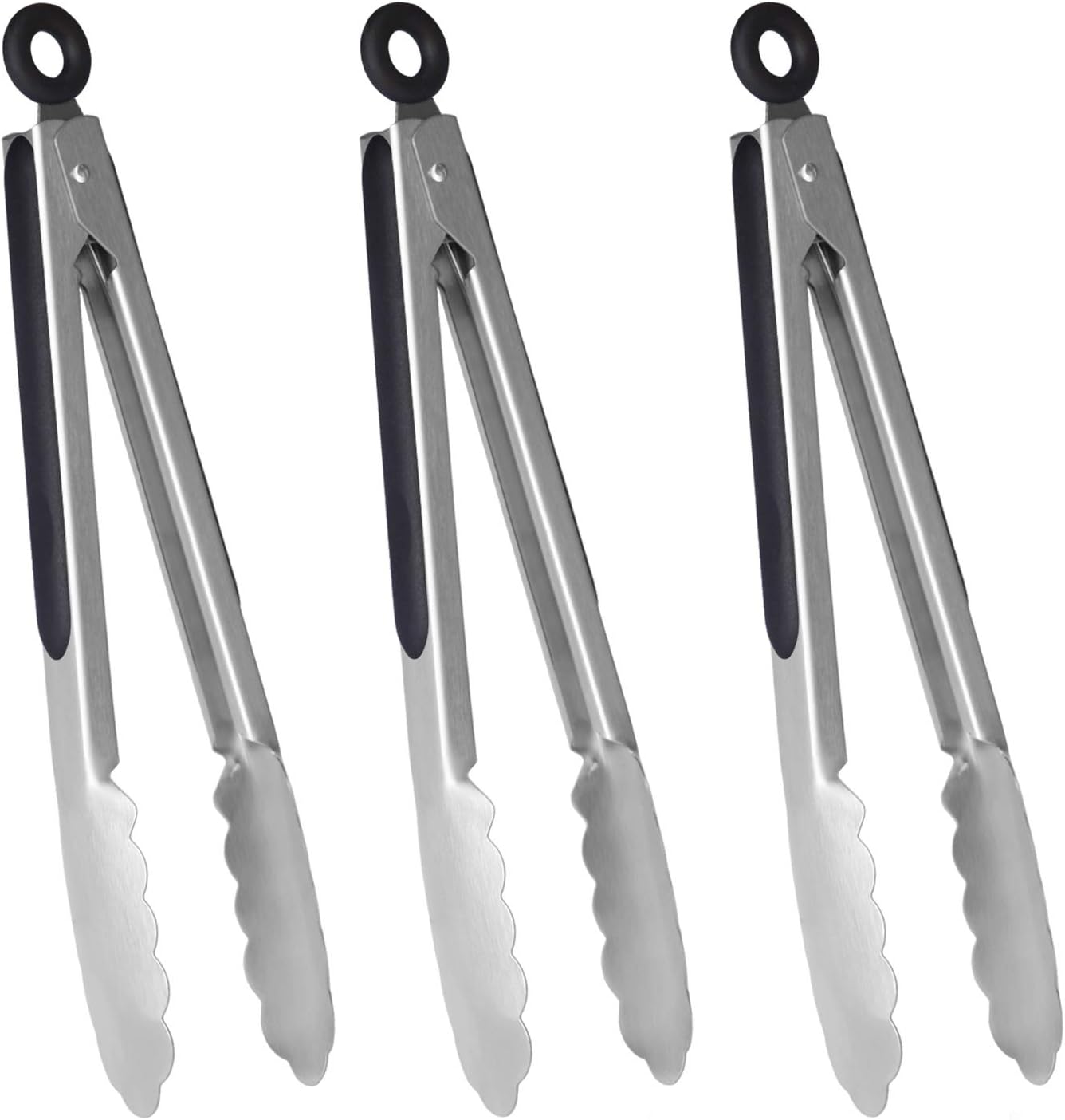 HINMAY Kitchen Barbecue Tongs 9" Non-Slip Locking Mechanism Stainless Steel Cook...