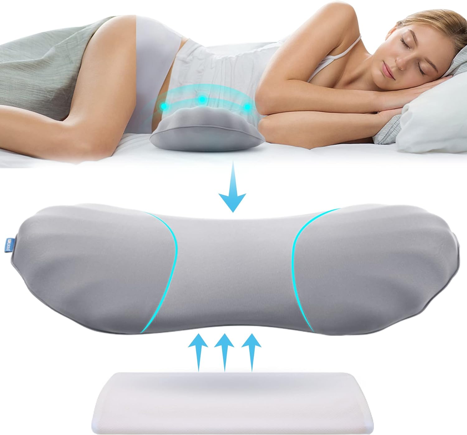 RESTCLOUD Adjustable Lumbar Support Pillow for Sleeping Memory Foam Back Support...