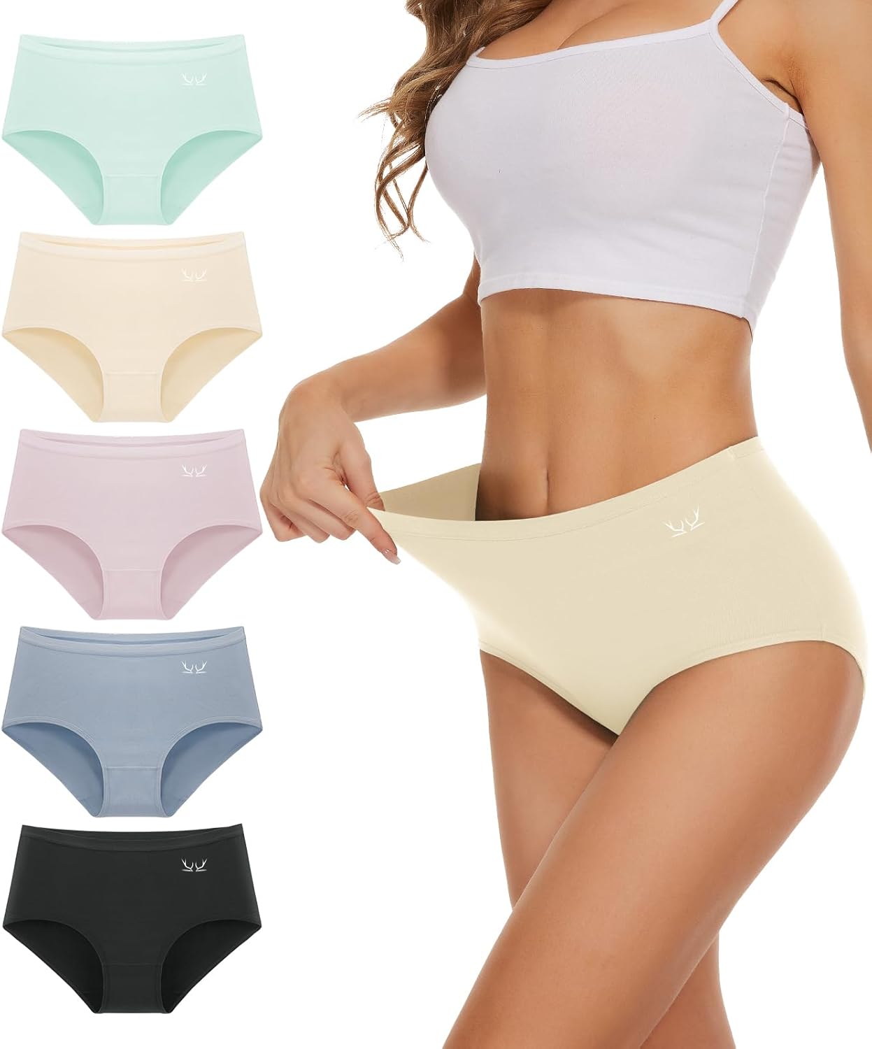 TANSTC Womens Underwear Cotton Knickers High Waisted Underwear Full Back Coverag...