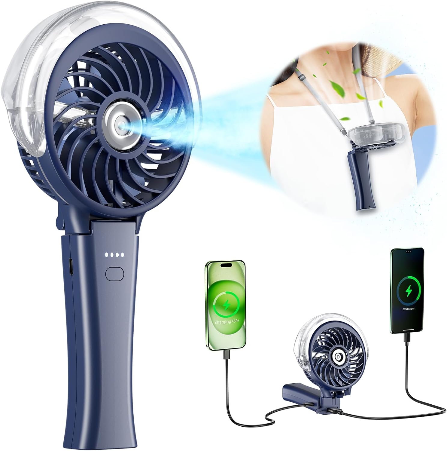 HandFan 2024 Upgraded 4000mAh Portable Misting Fan with Charger, Rechargeable Ha...