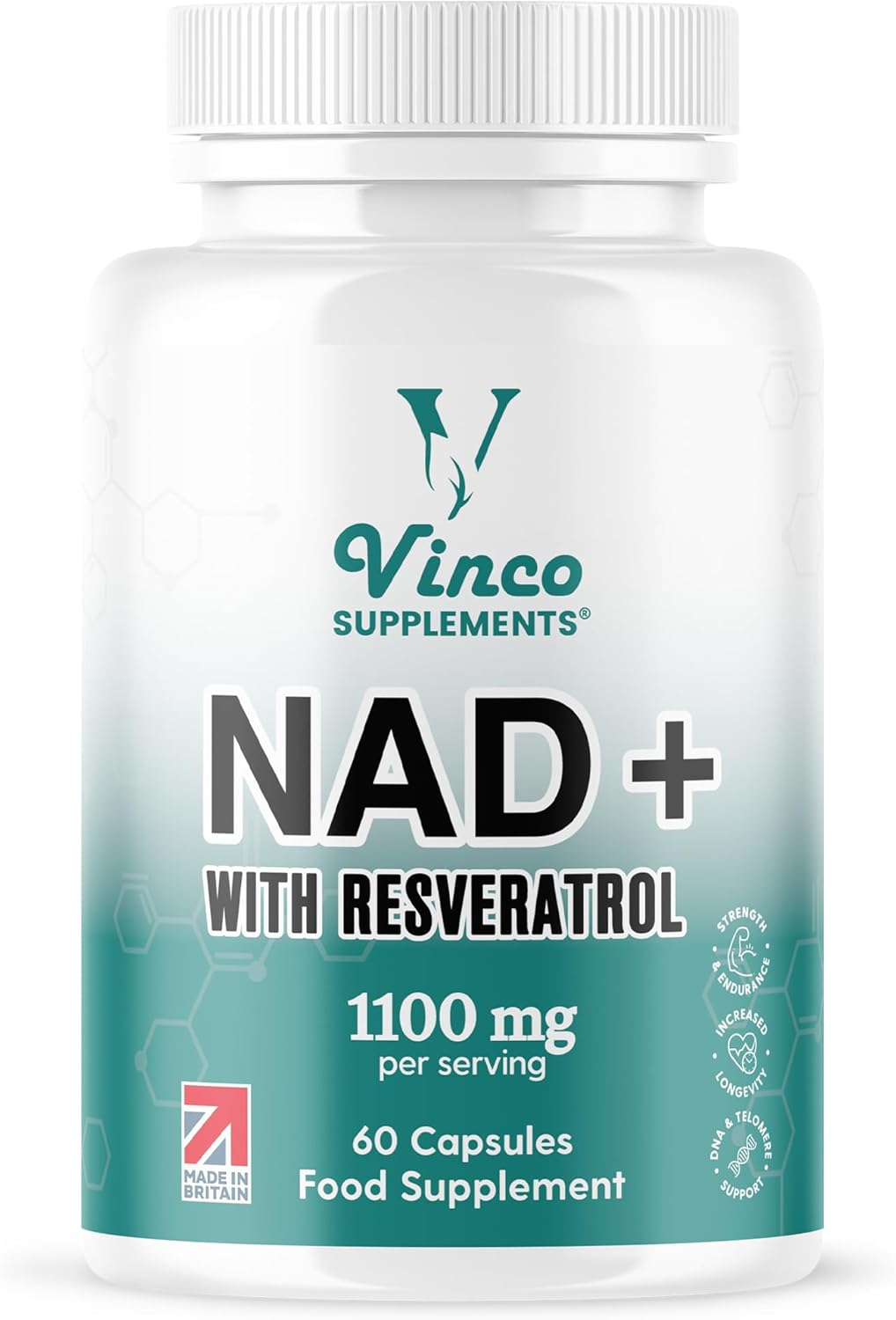 NAD + Trans-Resveratrol 1100mg, with Black Pepper 50mg for Superior Absorption,...